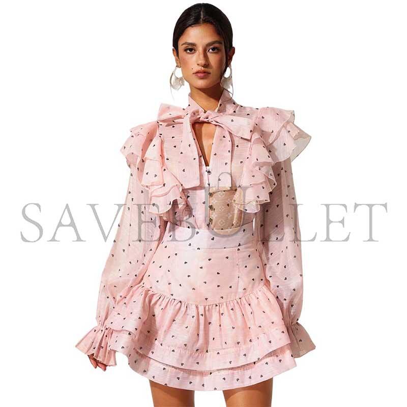 BELLA BARNETT SAHARA RUFFLEDE DOT PRINTED BOWKNOT TOP AND SKIRT TWO-PIECE SET 